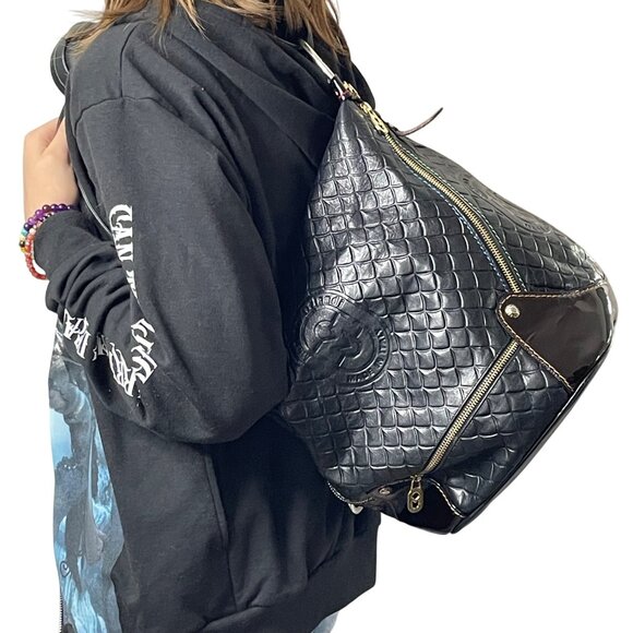 Marino Orlandi Italian Embossed Black Leather Sling Convertible Bag - Picture 11 of 11